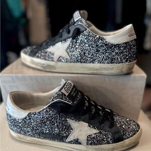 Golden Goose Black and Silver Glitter Sneakers